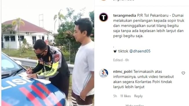 Sopir truk kena tilang diduga karena melanggar kecepatan saat melintas di jalan tol (Instagram)