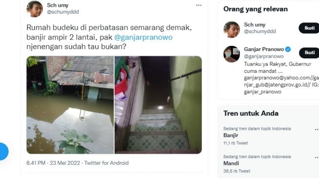 Semarang Dilanda Banjir, Netizen Ramai-ramai Sentil Ganjar