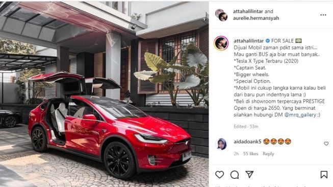 Atta Halilintar melego mobil mewah kesayangannya, Tesla X dengan mahar segini (Instagram)