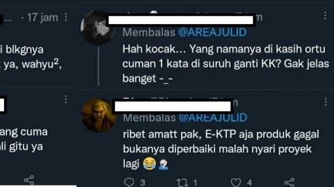 Komentar warganet tentang aturan baru e-KTP (Twitter/@AREAJULID).