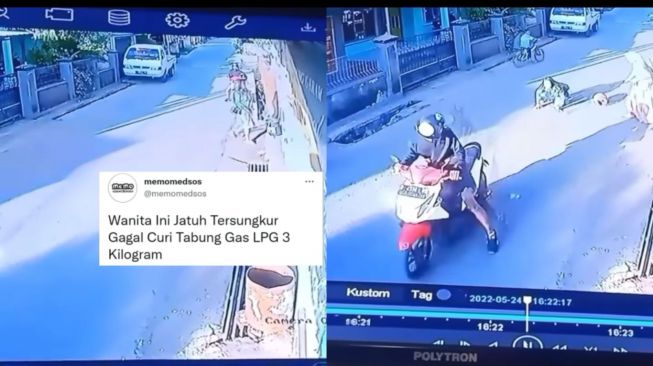 Gagal Curi Tabung Gas LPG 3 Kg, Pencuri Ini Malah Terjatuh dari Sepeda Motor Komplotannya, Netizen: Kualat