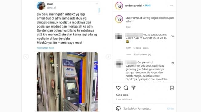 Pria tuai malu usai memperingatkan seorang perempuan saat menarik tunai di ATM. (Instagram/@undercover.id)