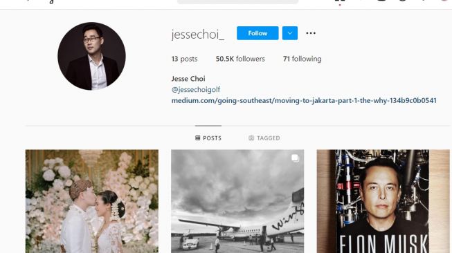 Tampilan instagram Jesse Choi setelah lepas gembok [screenshot]