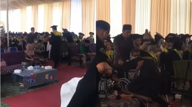 Bikin Mewek! Wisudawan Ini Bernyanyi dan Beri Bunga untuk Sang Ayah yang Duduk di Kursi Roda