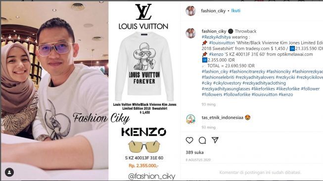 Foto: Sweater LV Rezky Aditya (instagram/fashion_ciky)