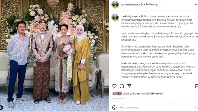 Zaskia Adya Mecca dan Hanung Bramantyo di nikahan Maudy Ayunda dan Jesse Choi (instagram.com)