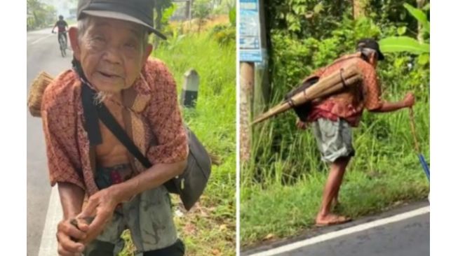 Terenyuh Kakek Usia 100 Tahun Jualan Sapu Lidi Keliling Demi Bertahan Hidup