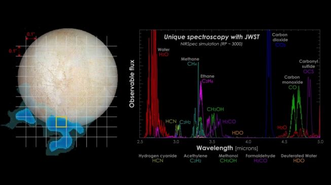 Hasil spektroskopi simulasi dari gumpalan Europa. [NASA]