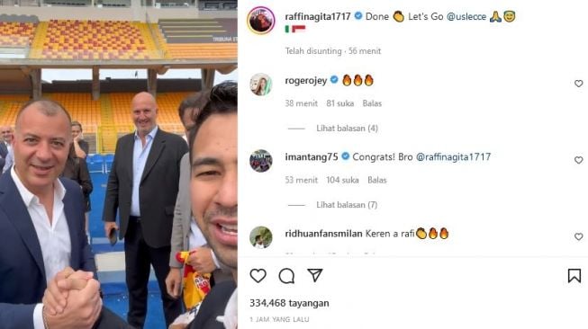 Raffi Ahmad diduga membeli klub sepakbola Liga Italia Serie A Lecce. [Instagram]