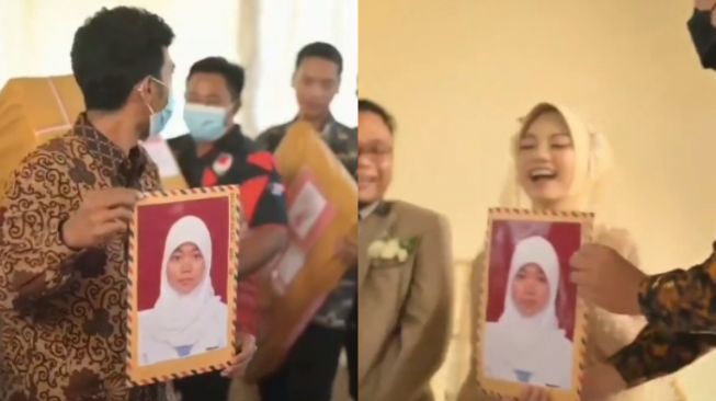 Datang ke Nikahan, Temannya Ini Bawa Pas Foto Pengantin saat Belum Glow Up