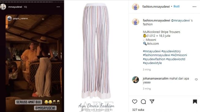 Harga Outfit Ayu Dewi saat Liburan di Bali (instagram/@fashion.mrsayudewi)