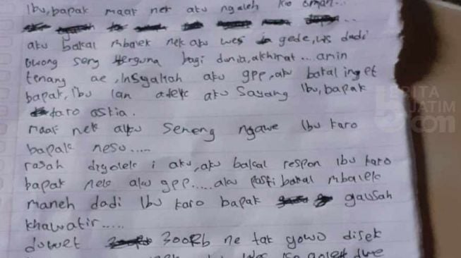 ABG Ngawi Kabur dari Rumah, Tinggalkan Surat Berisi Pesan untuk Kedua Orang Tuanya