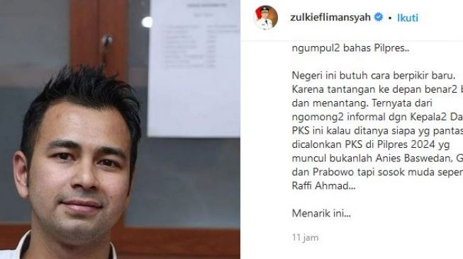 Gubernur NTB Zulkieflimansyah Sebut Raffi Ahmad Cocok Dicalonkan PKS di Pilpres 2024