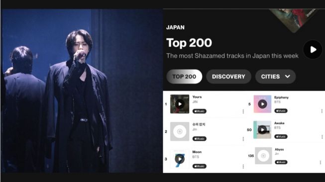 Wow! 5 Lagu Solo Jin BTS Berhasil Puncaki Chart Top 200 Shazam Jepang