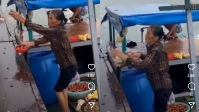 Viral! Video Ibu Penjual Makanan di Tengah Laut Banjir Doa dari Warganet