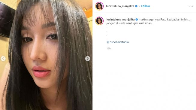 Lucinta Luna menunjukkan penampilan rambut terbarunya dengan poni, yang membuatnya disamakan dengan Lisa BLACKPINK (Instagram/lucintaluna_manjalita)