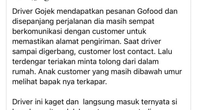 Postingan tentang driver ojol yang selamatkan customer sakit (Twitter/ @txtfrombrand).