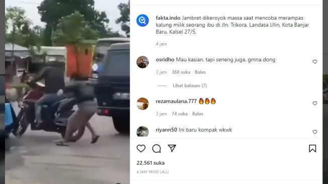 Viral di IG, Jambret Dipukuli Sampai Terkapar di Pinggir Jalan, Warganet: Ini Baru Kompak