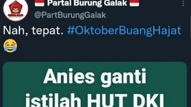 Postingan warganet di Twitter yang mencanangkan hastag #OktoberBuangHajat (Twitter/ PartBurungGalak).