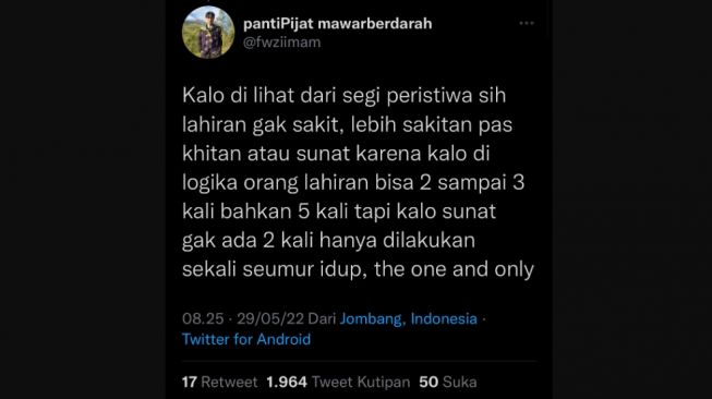 Pria Ini Sebut Sunat Lebih Sakit Daripada Melahirkan, Netizen: Kamu Mau Disunat Sampai 5 Kali?