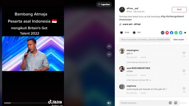 Bambang Atmaja di ajang Britain's Got Talent 2022 [TikTok/@afree_zal]