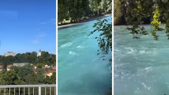 Video detik-detik sebelum anak Ridwan Kamil, Emmeril Khan Mumtadz atau Eril hilang terseret arus di Sungai Aare, Swiss. (Instagram/@fakta.indo)