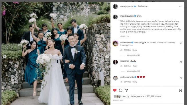 Resepsi pernikahan Maudy Ayunda dan Jesse Choi di Six Senses Uluwatu (Instagram @maudyayunda)