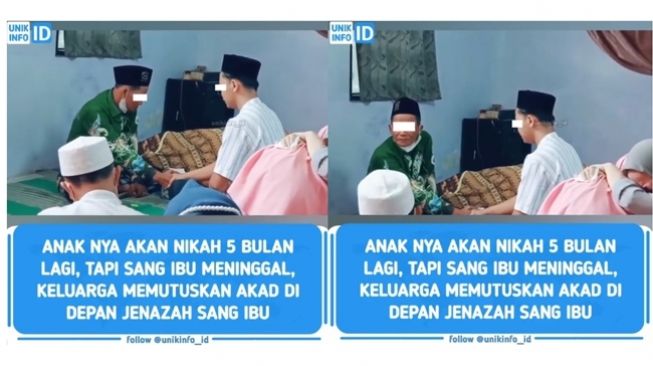 Viral pengantin pria lakukan ijab kabul di depan jenazah ibu yang meninggal 5 bulan sebelum akad nikah. (Instagram/@unikinfo.id)