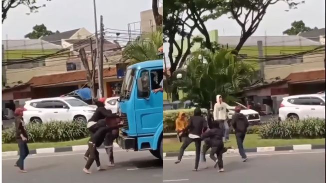 Hadang Truk Besar di Tengah Jalan Raya, Aksi Para Bocah Ini Bikin Publik Naik Darah