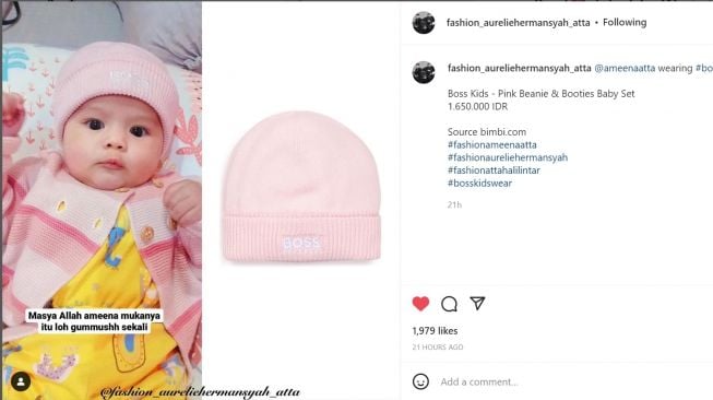 Foto: Kupluk Baby Ameena (instagram/fashion_aureliehermansyah_atta)