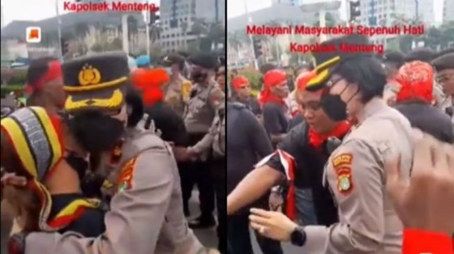 Jaga Aksi Massa, Potret Polwan Layani Warga dan Peluk Pendemo Viral di Media Sosial