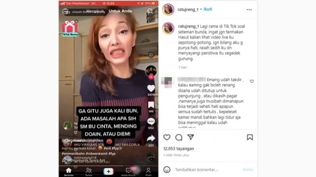 Akun Instagram @ratujreng_1 mengklarifikasi soal ia yang dikecam karena dianggap berkomentar nyinyir soal hilangnya Eril anak Ridwan Kamil di Sungai Aare. (Instagram/@ratujreng_1)