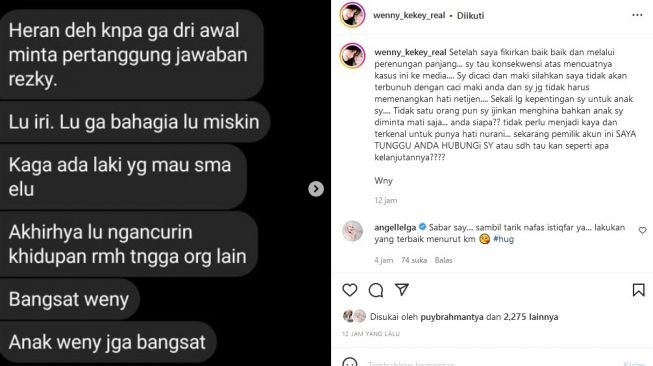 Seorang haters menghina Wenny Ariani dan putrinya. [Instagram]