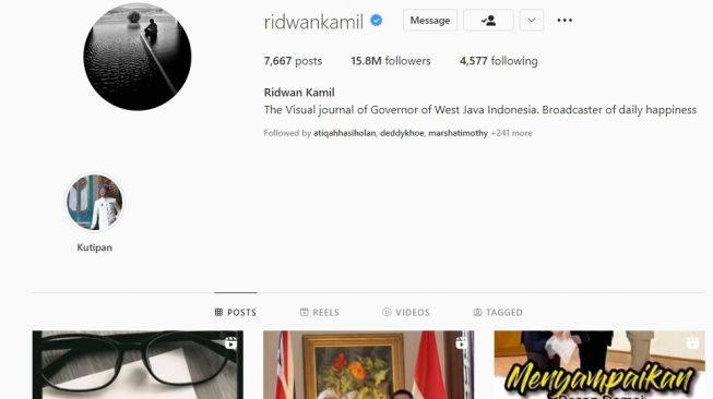 foto profil instagram ridwan kamil diganti. [Ridwan Kamil / Instagram]