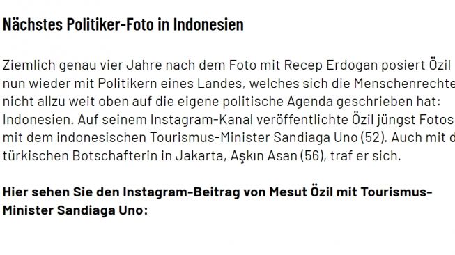 Tangkapan layar pemberitaan media Jerman, Express.de tentang kedatangan Mesut Ozil