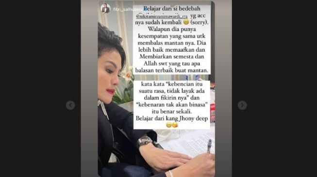 Nikita Mirzani mengunggah ulang postingan Fitri Salhuteru. [Instagram]