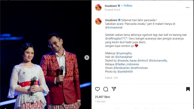 Foto: Tissa Biani Menjadi Host (instagram/tissabiani)