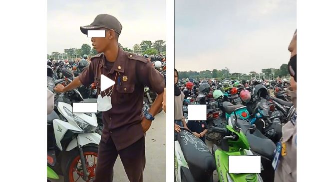 Viral aksi jukir nakal, copotin pentil ban motor di parkiran (TikTok)