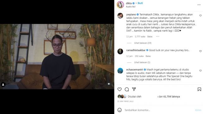 Unggahan Dikta soal hengkang dari Yovie and Nuno [Instagram/@dikta]