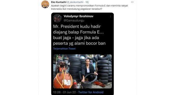 Diminta Hadir di Formula E, Foto Presiden Jokowi Jadi Tukang Tambal Ban Viral, Warganet Geram: Penghinaan!