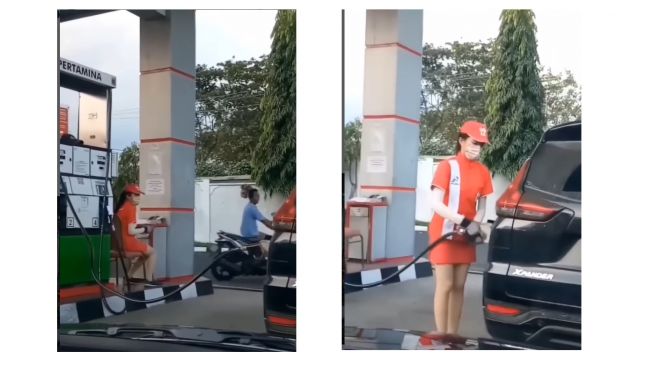 Viral Potret Petugas SPBU Bikin Betah Pemobil saat Isi Bensin, Outfitnya Jadi Sorotan