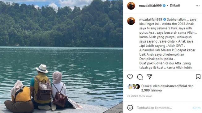 Unggahan Muzdalifah soal putra Ridwan Kamil, Emmeril Kahn Mumtadz yang hingga kini belum ditemukan di Sungai Aare, Swiss. [Instagram]