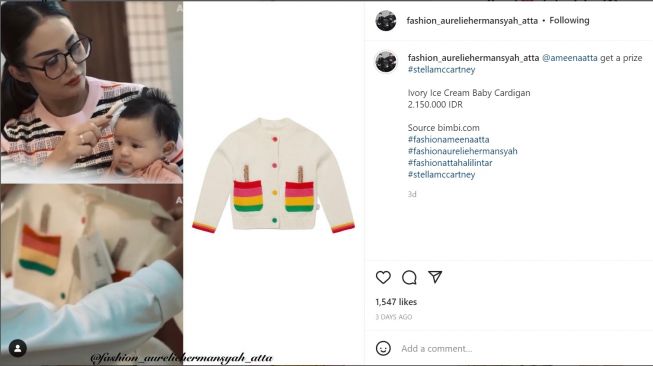 Foto: Baju Baby Ameena (instagram/fashion_aureliehermansyah_atta)