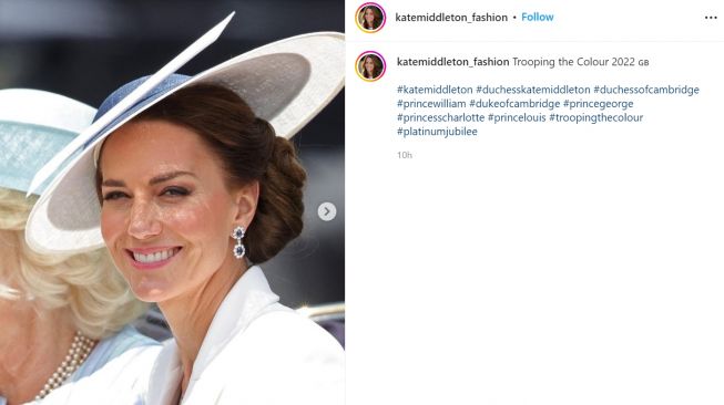 Kate Middleton hadiri acara parade militer di Istana Buckingham dengan mengenakan perhiasan milik Putri Diana (Instagram/katemiddleton_fashion)