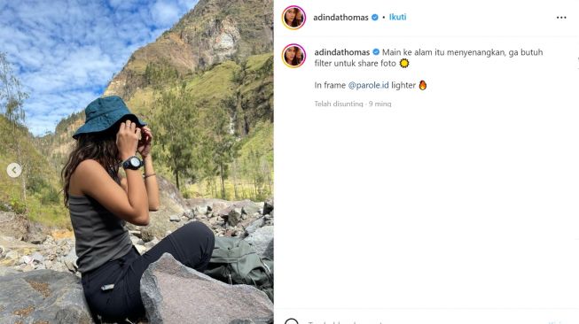 OOTD Adinda Thomas saat mendaki gunung (instagram/adindathomas)