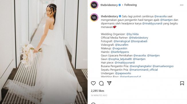 Eva Celia menikah dengan gaun rancangan desainer  yang sama dengan gaun pengantin Maudy Ayunda (Instagram/thebridestory)