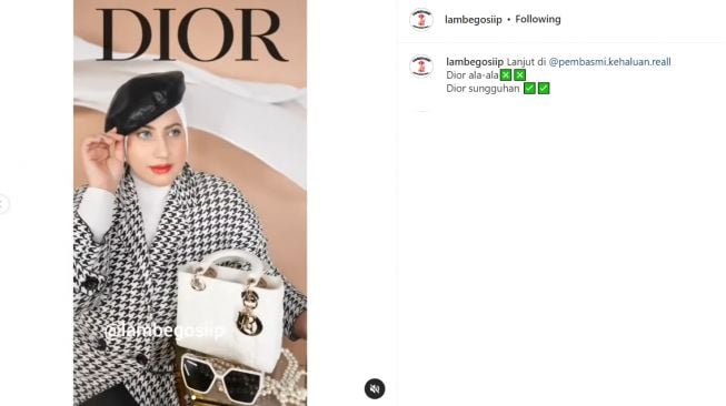 Tasyi Athasyia meramaikan Dior Challenge dengan produk asli, dibandingkan dengan yang menggunakan produk palsu (Instagram/lambegosiip)