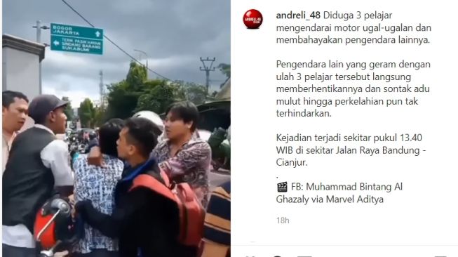 Pelajar dan pengguna jalan saling baku hantam di jalan, ugal-ugalan jadi pemicunya (Instagram)