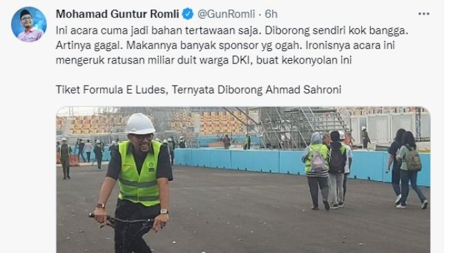 Politisi PSI Mohamad Guntur Romli Sindir Ahmad Sahroni yang Beli Tiket Formula E: Borong Sendiri Kok Bangga