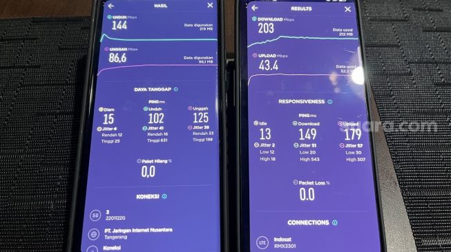 Tes jaringan 5G Indosat Ooredoo Hutchison (IOH) di Jakarta, Sabtu (4/6/2022). [Suara.com/Dicky Prastya] 